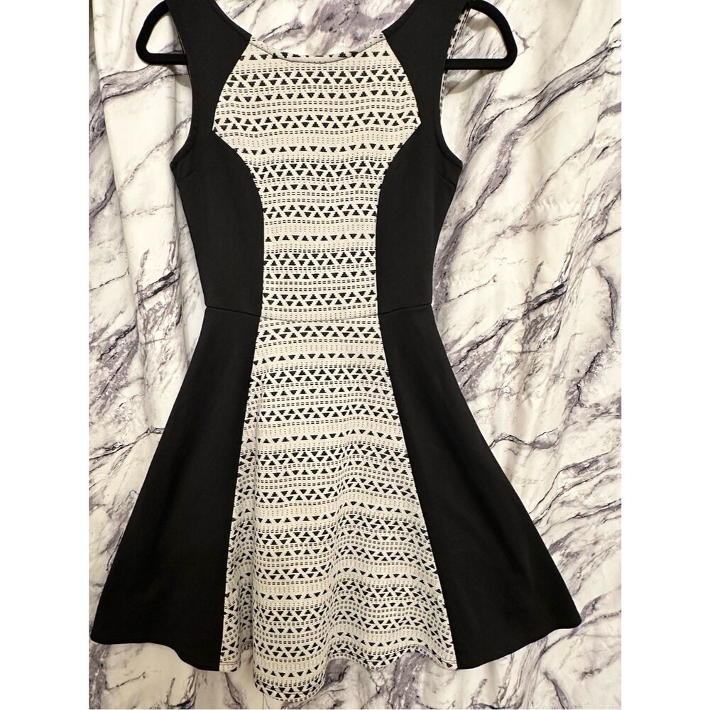 Maurices Black and White Patterned Fit & Flare Mini Dress